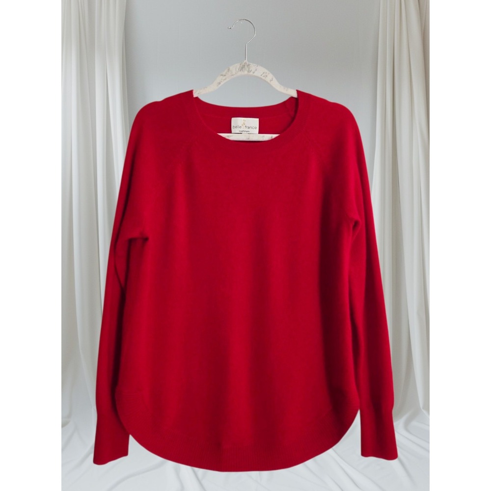 Belle France 100% Cashmere Sweater Size Large Red Preppy Classic